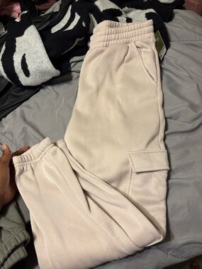 Light Beige Elastic cargo Casual Joggers